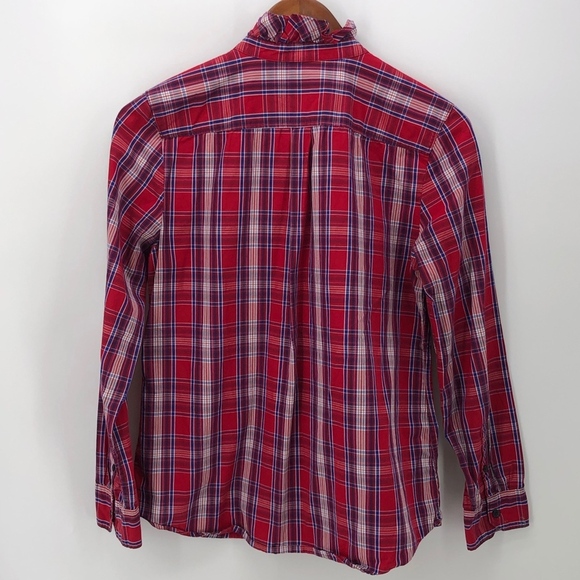 Gap Fitted Boyfriend Red Plaid Shirt Ruffle MP - Picture 4 of 7